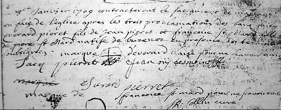 Acte de mariage de Françoise St Mard à Sommethonne en 1709